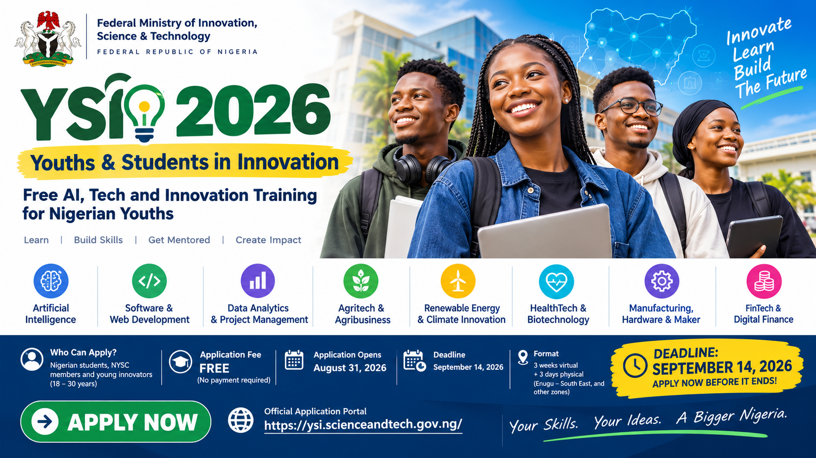 Federal Government YSI 2026: Free AI, Tech and Innovation Training for Nigerians